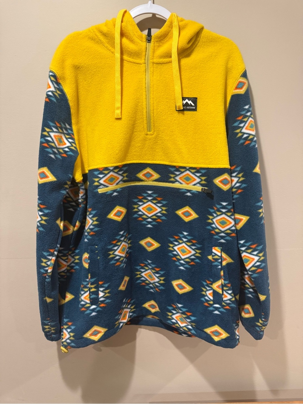 Massive Outdoor Aztec Fleece Hoodie Blue Yellow Quarter Zip Men’s L